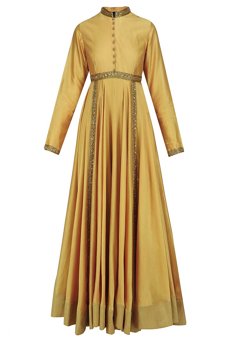 Almond beige sequins embroidered kalidaar kurta set available only at Pernia's Pop Up Shop.