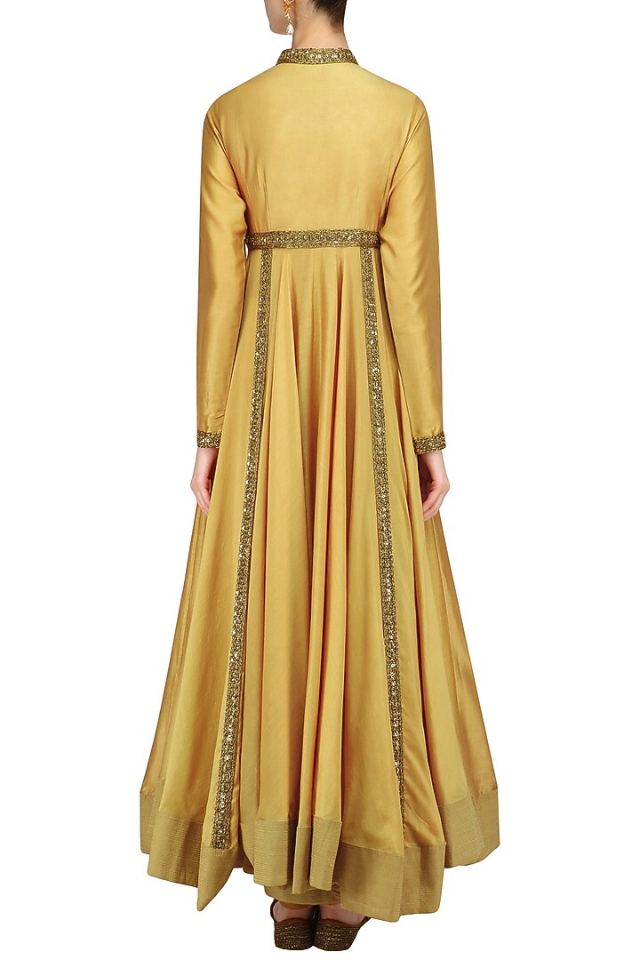 Almond beige sequins embroidered kalidaar kurta set available only at Pernia's Pop Up Shop.