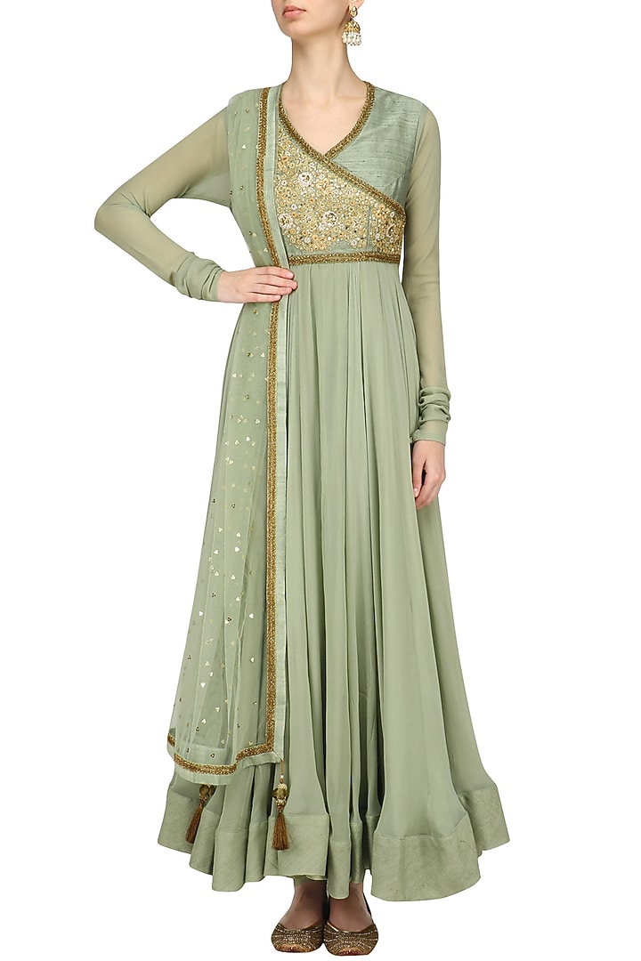 Grey sequins embroidered kalidaar anarkali se available only at Pernia's Pop Up Shop.