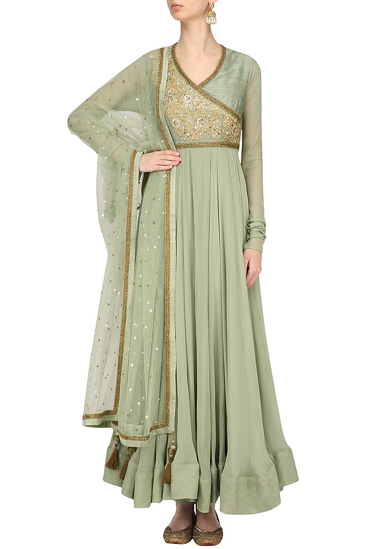 Grey sequins embroidered kalidaar anarkali se available only at Pernia's Pop Up Shop.