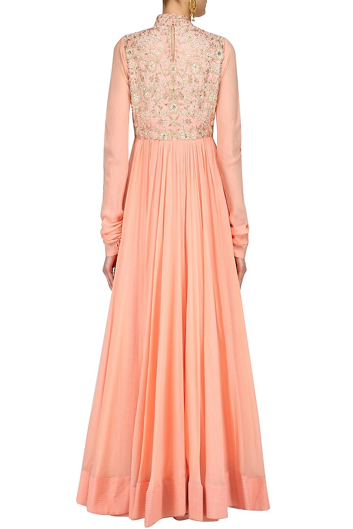 Pale pink sequins and aari embroidered kalidaar anarkali set available only at Pernia's Pop Up Shop.