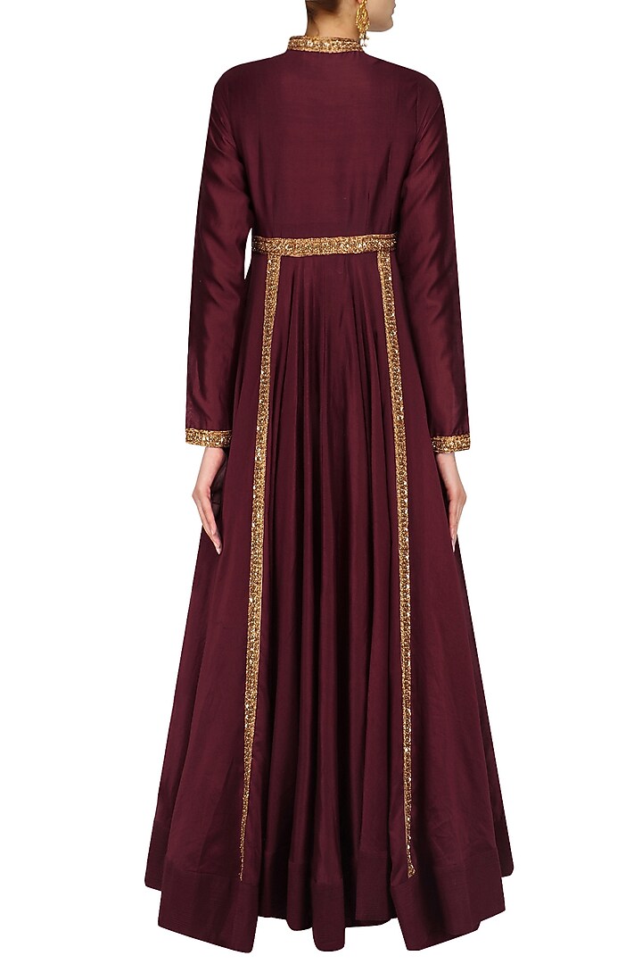 Maroon sequins embroidered kalidaar kurta set available only at Pernia's Pop Up Shop.