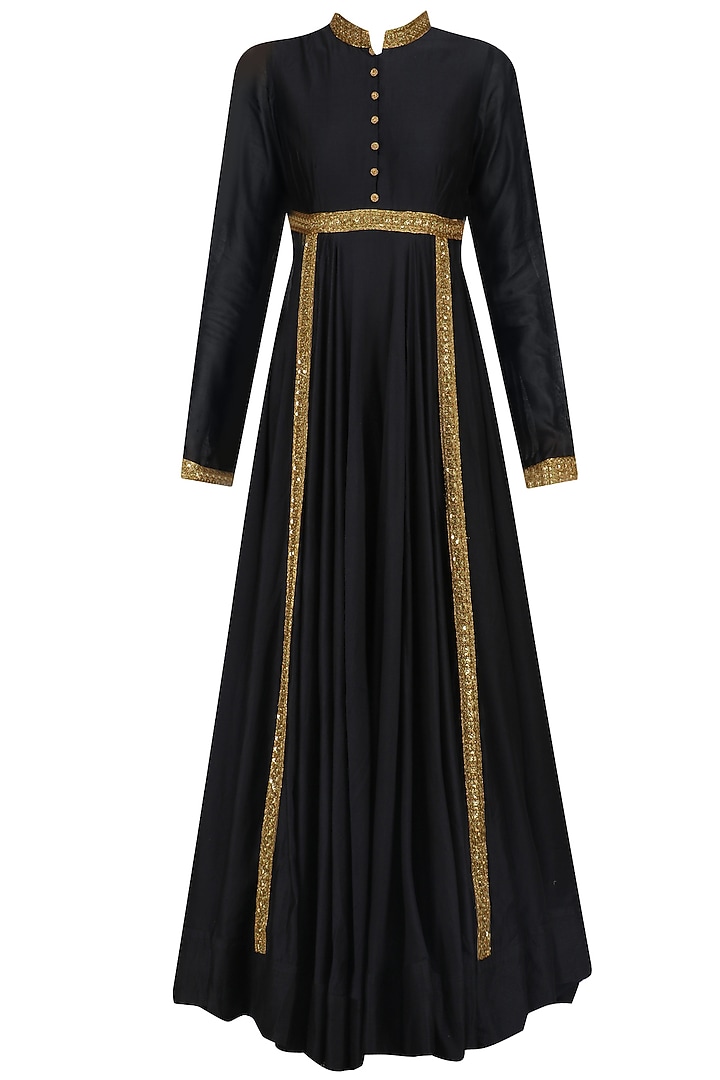 Black sequins embroidered kalidaar kurta set available only at Pernia's Pop Up Shop.