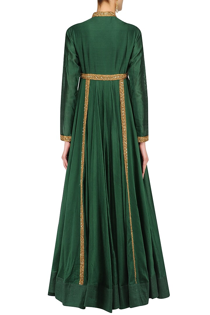 Forest green sequins embroidered kalidaar kurta set available only at Pernia's Pop Up Shop.