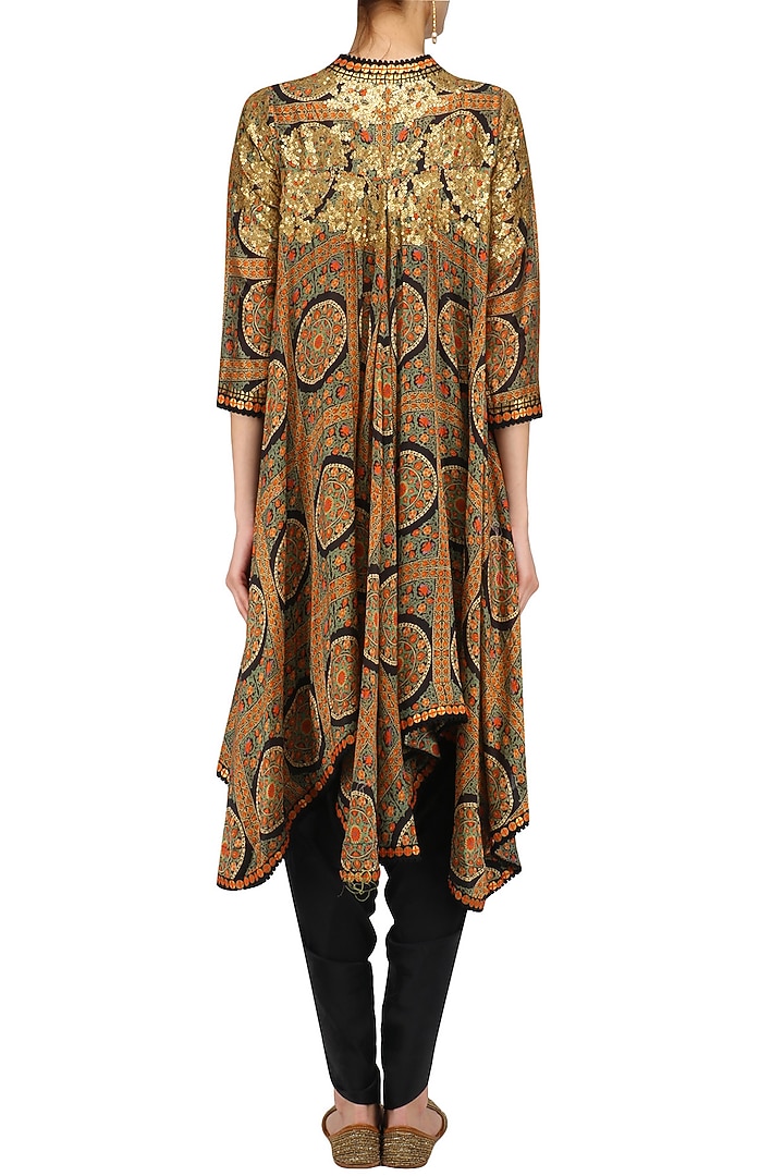Black chakri printed trail jacket and dhoti pants set available only at Pernia's Pop Up Shop.