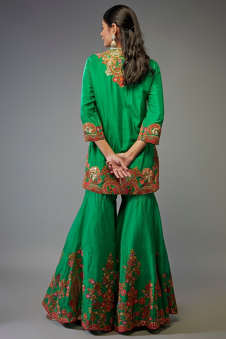 Green Silk Bridal Sharara Set by Debyani at Pernia's Pop Up Shop