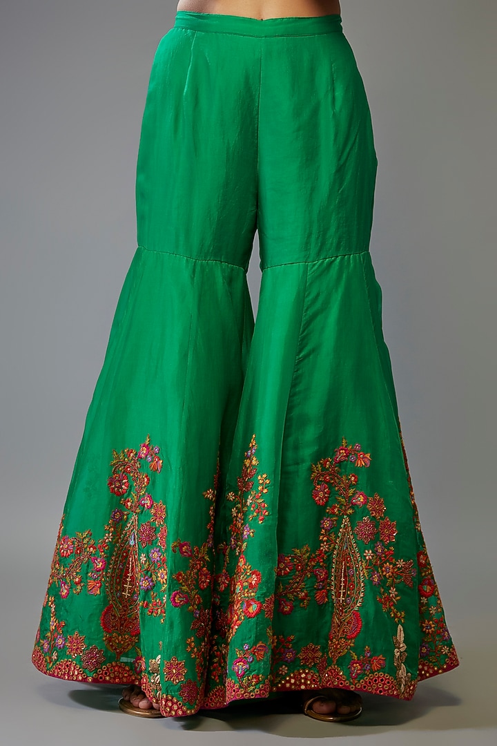 Green Silk Bridal Sharara Set by Debyani at Pernia's Pop Up Shop