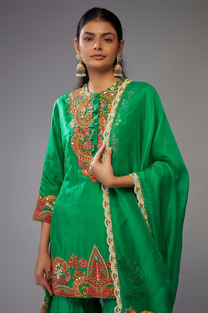 Green Silk Bridal Sharara Set by Debyani at Pernia's Pop Up Shop