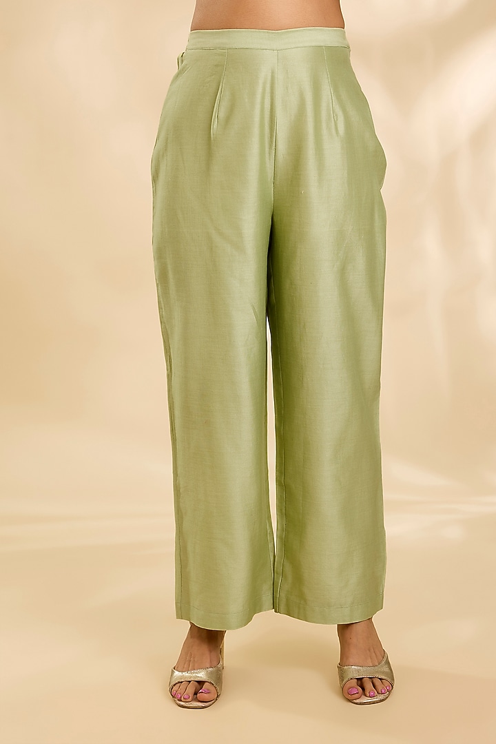 Pista Green Organza Hand & Machine Embroidered Choga Kurta Set by Debyani at Pernia's Pop Up Shop