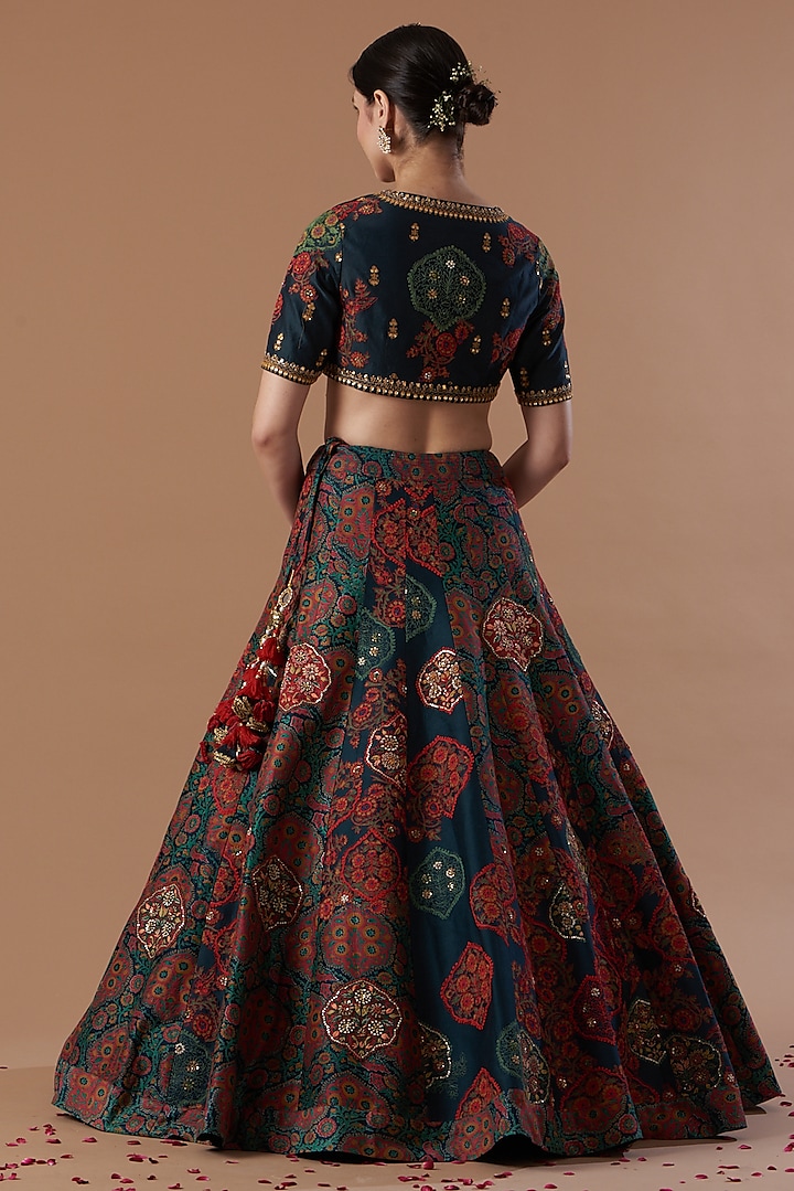 Blue Printed Bridal Lehenga Set by Debyani at Pernia's Pop Up Shop
