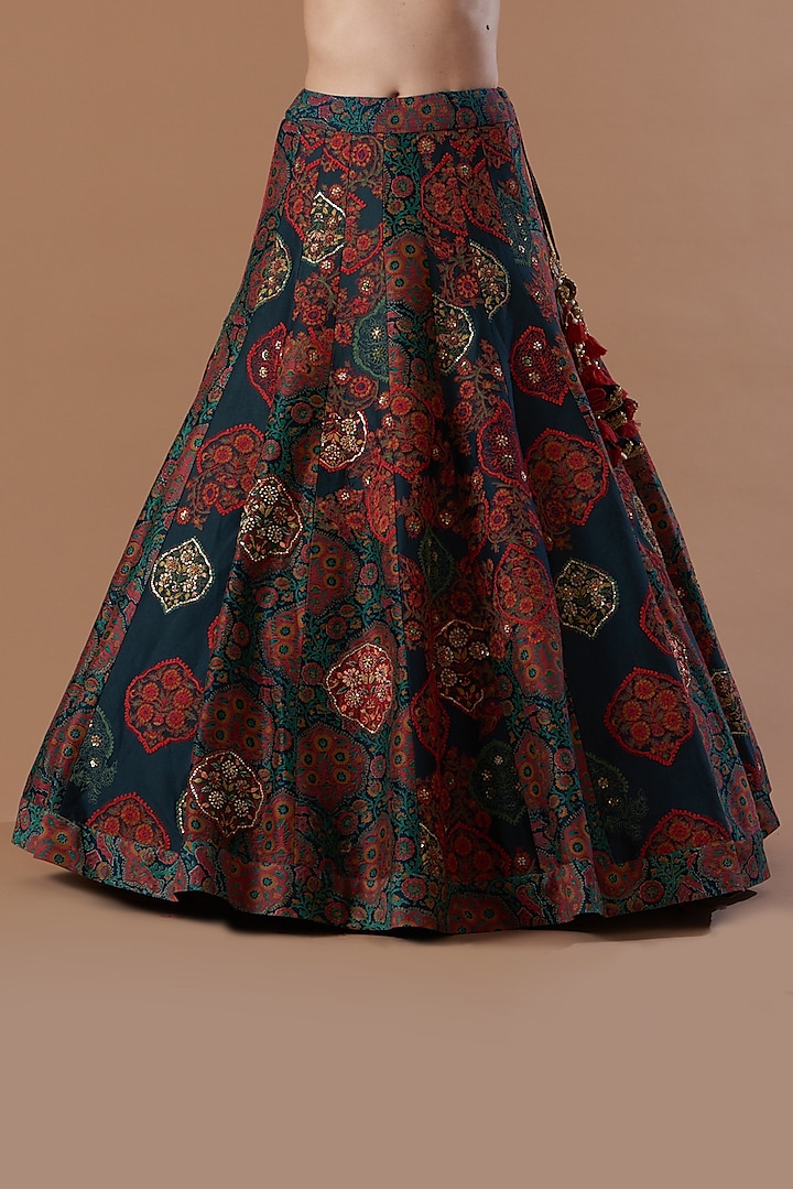 Blue Printed Bridal Lehenga Set by Debyani at Pernia's Pop Up Shop