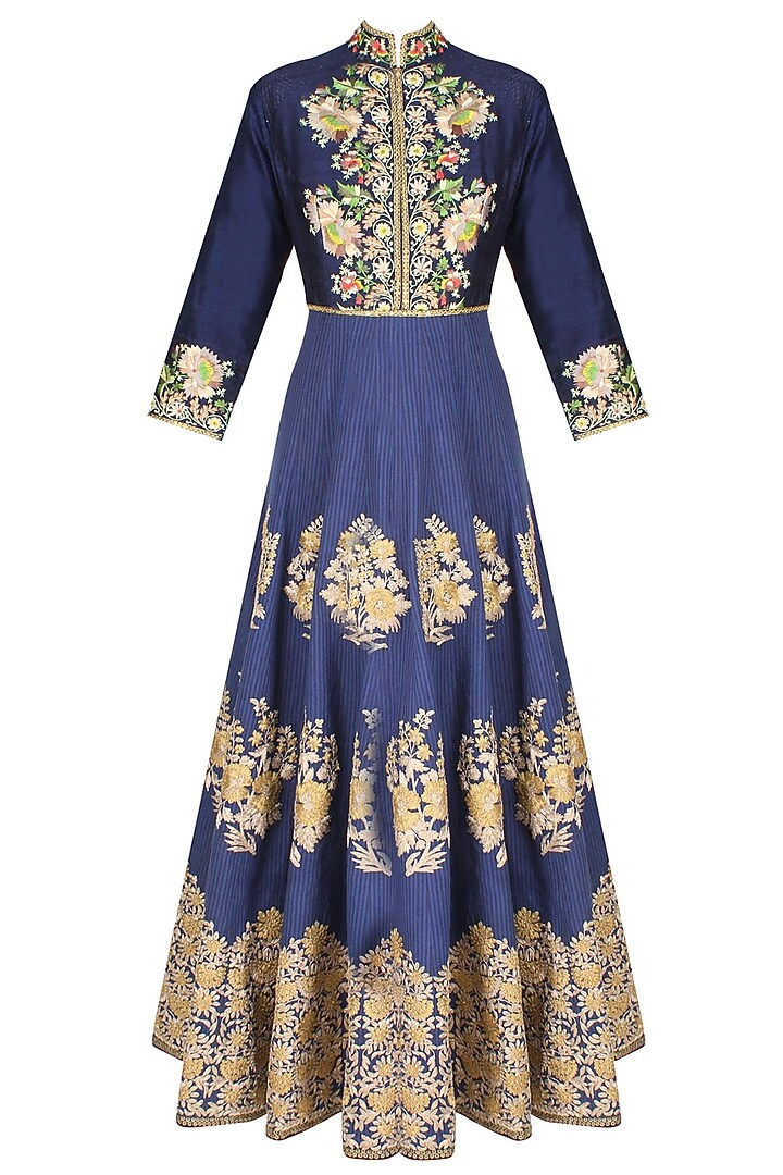 Blue striped kalidaar kurta with blue gathered pants available only at Pernia's Pop Up Shop.