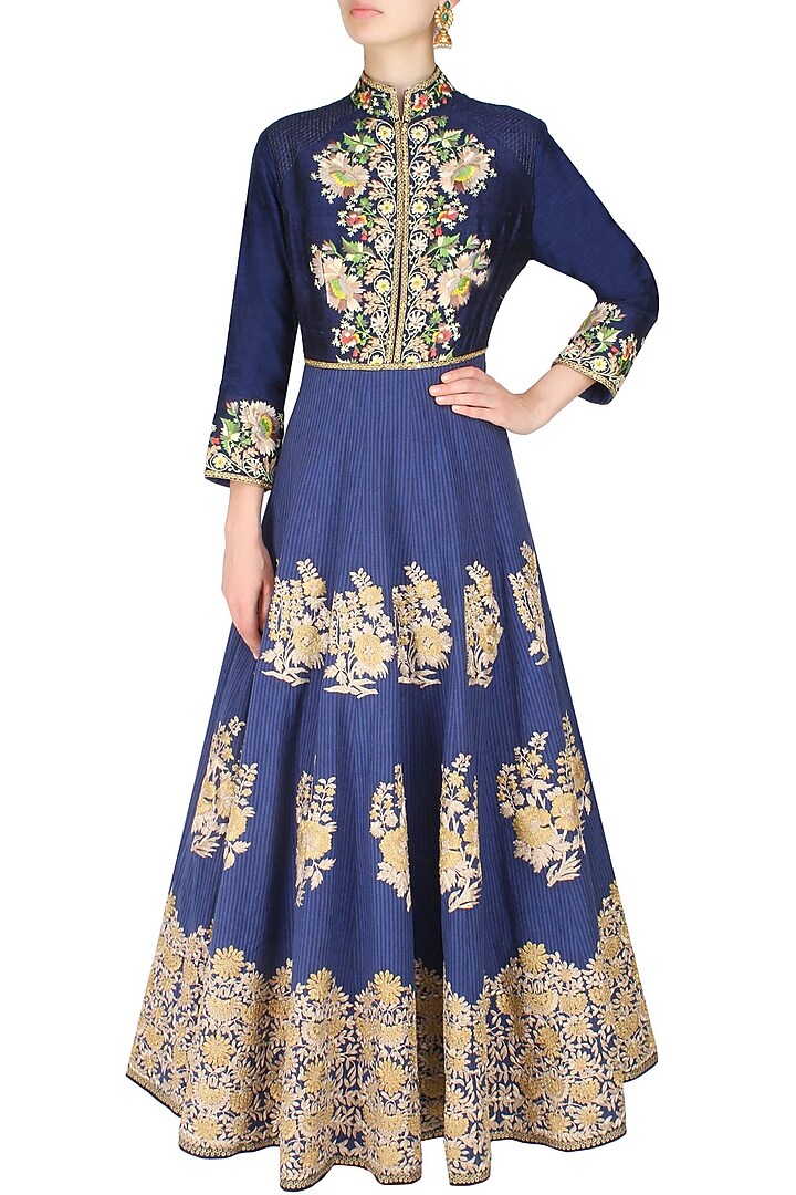 Blue striped kalidaar kurta with blue gathered pants available only at Pernia's Pop Up Shop.
