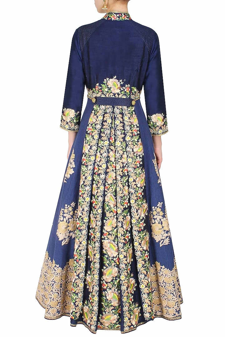 Blue striped kalidaar kurta with blue gathered pants available only at Pernia's Pop Up Shop.