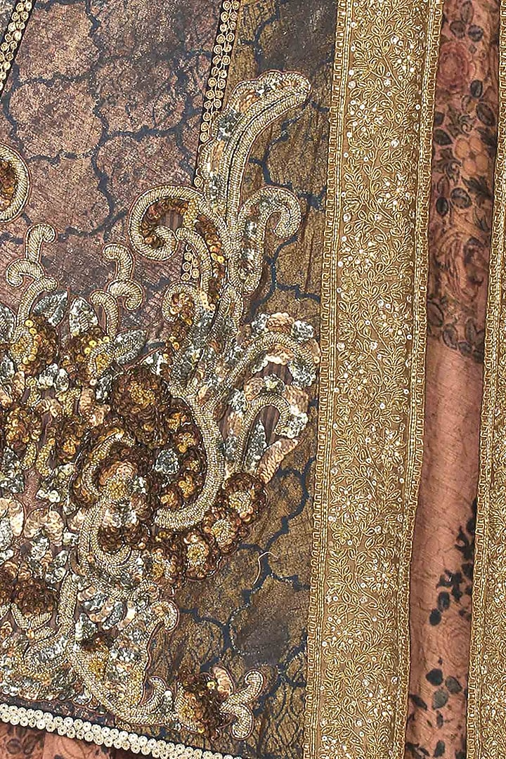 Textured double layer kalidaar embroidered kurta with gathered pants and short jacket available only at Pernia's Pop Up Shop.