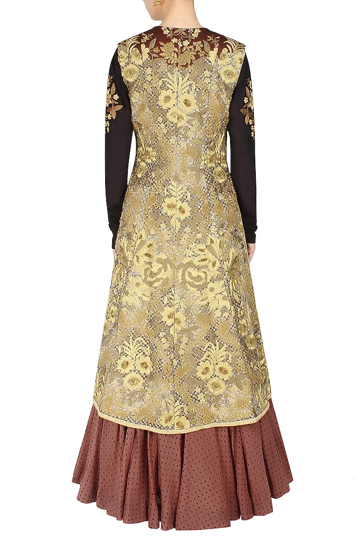 Polka dot kalidaar kurta with Ivory textured and embroidered jacket and gathered pants available only at Pernia's Pop Up Shop.