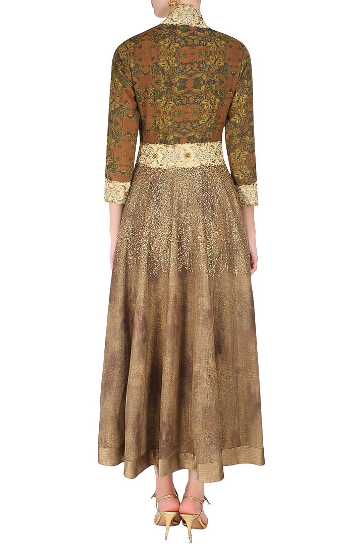 French floral print kalidaar kurta with golden dhoti pants available only at Pernia's Pop Up Shop.