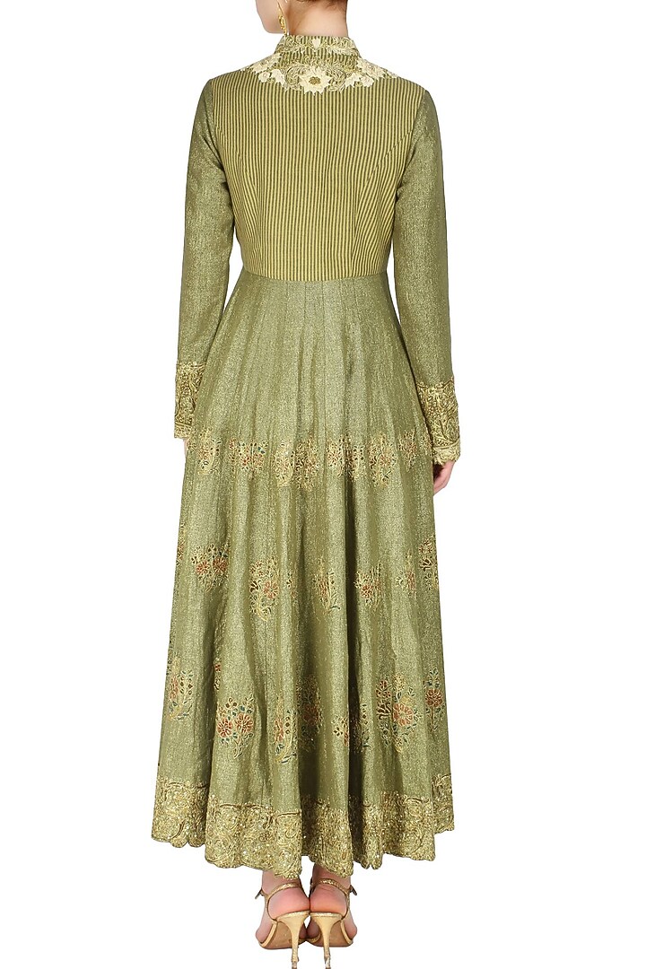 Green foil print kalidaar kurta with peacock print dhoti pants available only at Pernia's Pop Up Shop.