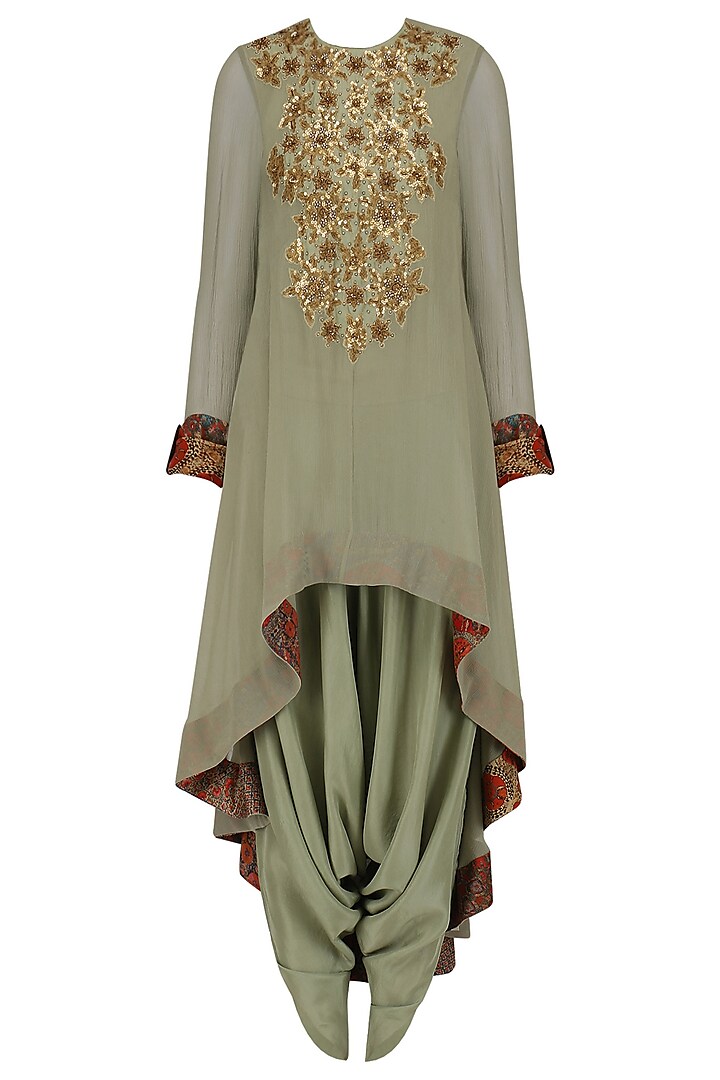 Pale Blue Sequins Embroidered Tunic and Dhoti Pants Set by Debyani