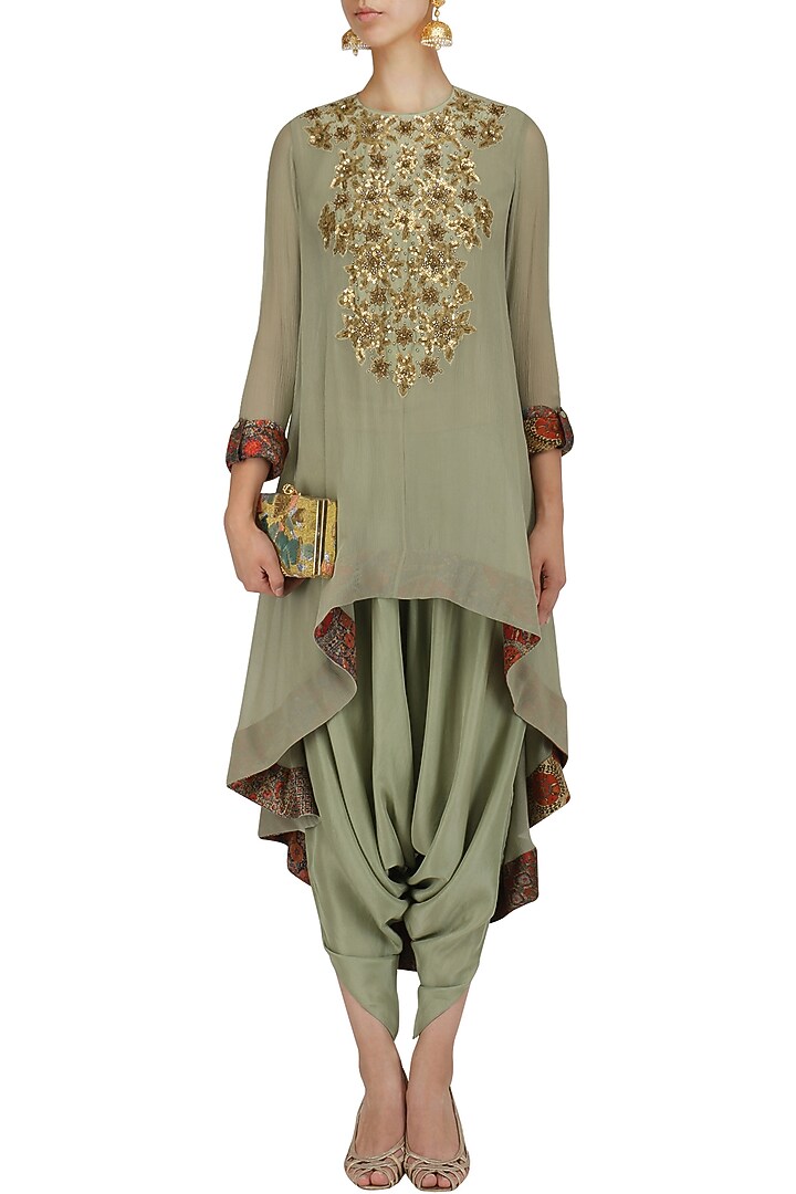 Pale blue sequins embroidered tunic and dhoti pants set available only at Pernia's Pop Up Shop.