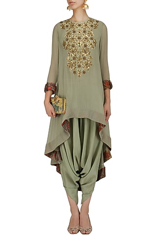 Pale Blue Sequins Embroidered Tunic and Dhoti Pants Set by Debyani