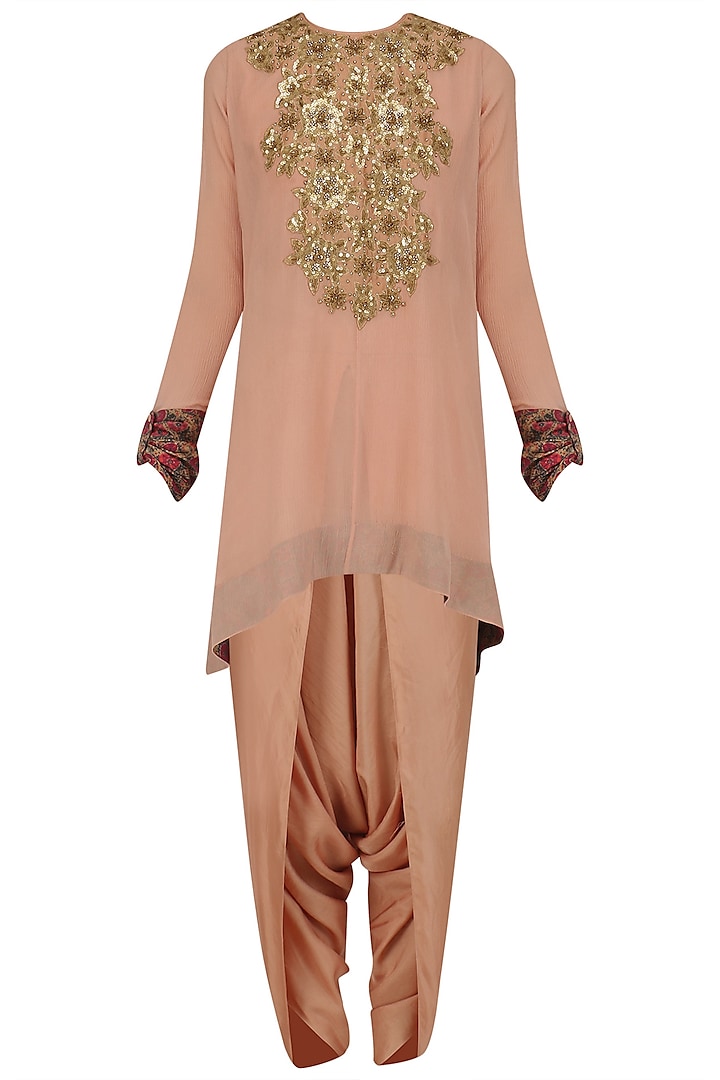 Pale Pink Sequins Embroidered Tunic and Dhoti Pants Set by Debyani