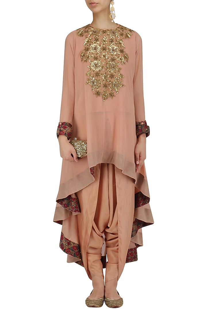 Pale pink sequins embroidered tunic and dhoti pants set available only at Pernia's Pop Up Shop.