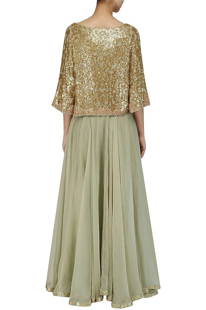Pale blue sequins embroidered crop top and skirt set available only at Pernia's Pop Up Shop.
