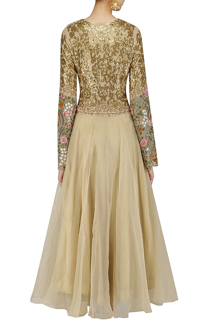 Ivory sequins and floral work crop top and dhoti pants set available only at Pernia's Pop Up Shop.