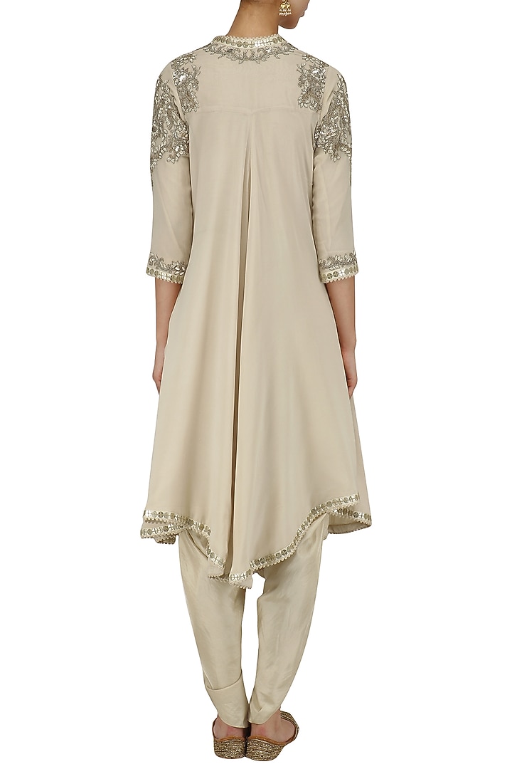 Ivory embroidered trail jacket and dhoti pants set available only at Pernia's Pop Up Shop.