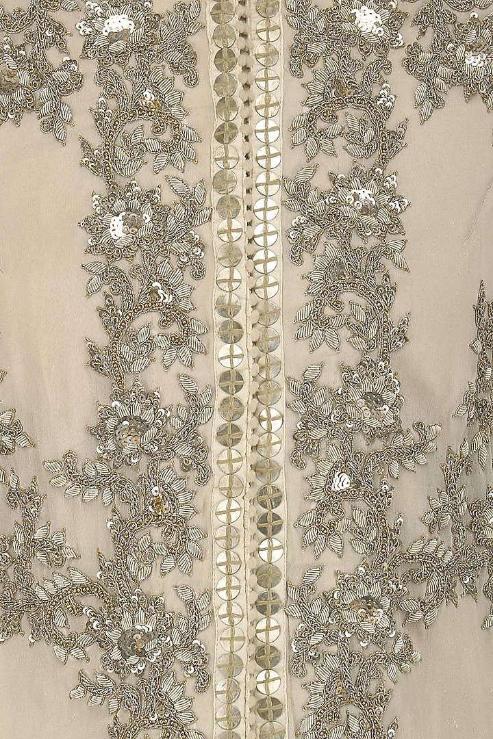 Ivory embroidered trail jacket and dhoti pants set available only at Pernia's Pop Up Shop.