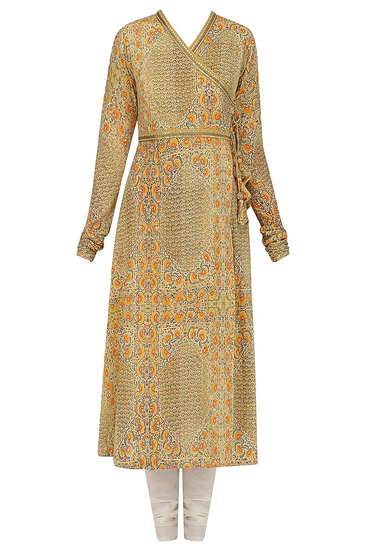 Yellow printed kalidaar kurta set available only at Pernia's Pop Up Shop.