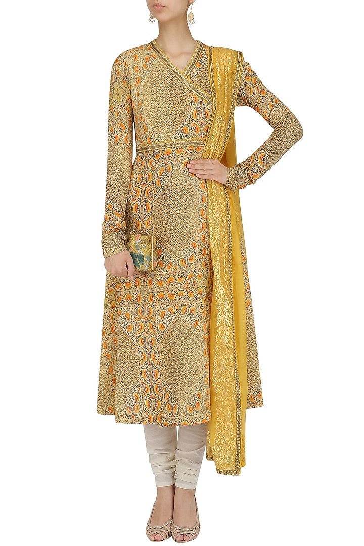 Yellow printed kalidaar kurta set available only at Pernia's Pop Up Shop.