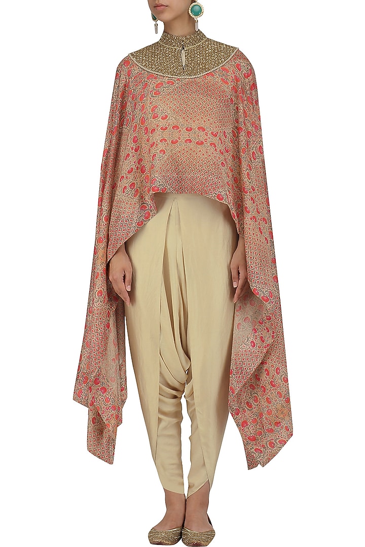 Pink printed cape and dhoti pants set available only at Pernia's Pop Up Shop.