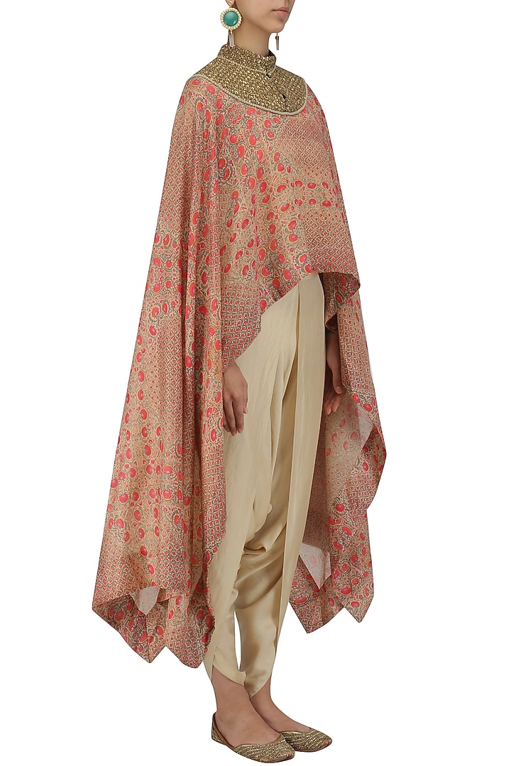 Pink printed cape and dhoti pants set available only at Pernia's Pop Up Shop.