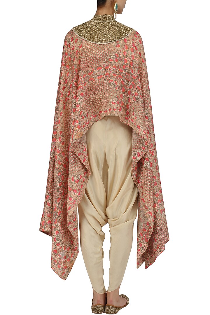 Pink printed cape and dhoti pants set available only at Pernia's Pop Up Shop.