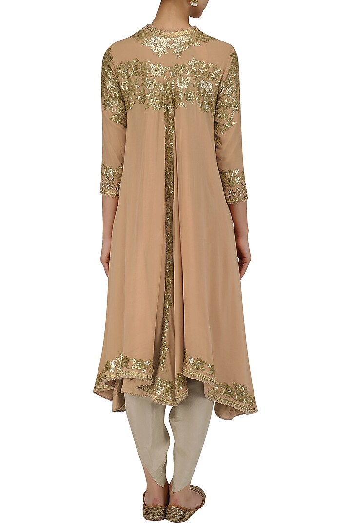 Pale pink sequinned trail jacket and dhoti pants set available only at Pernia's Pop Up Shop.