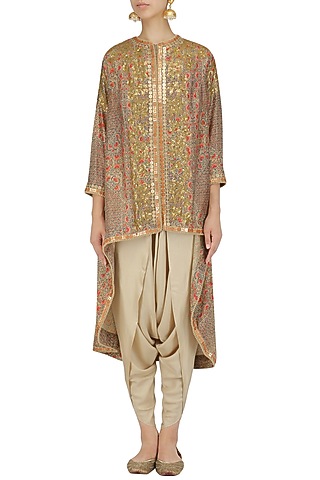 Pale Grey Sequinned Trail Jacket and Dhoti Pants Set by Debyani