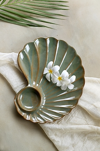 Olive Green Ceramic Shell Platter by Ddevcraft