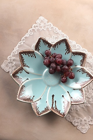 Aqua Blue Ceramic Lotus Platter by Ddevcraft