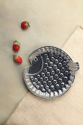 Navy Blue Ceramic Ochre Fish Serving Platter by Ddevcraft