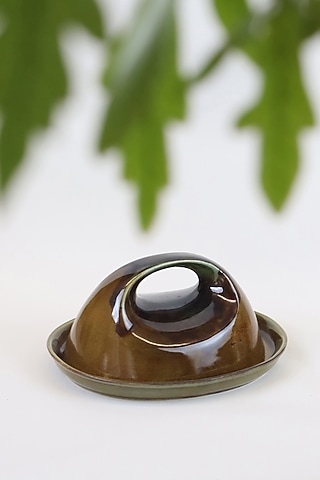 Olive Green Ceramic Butter Dish by Ddevcraft