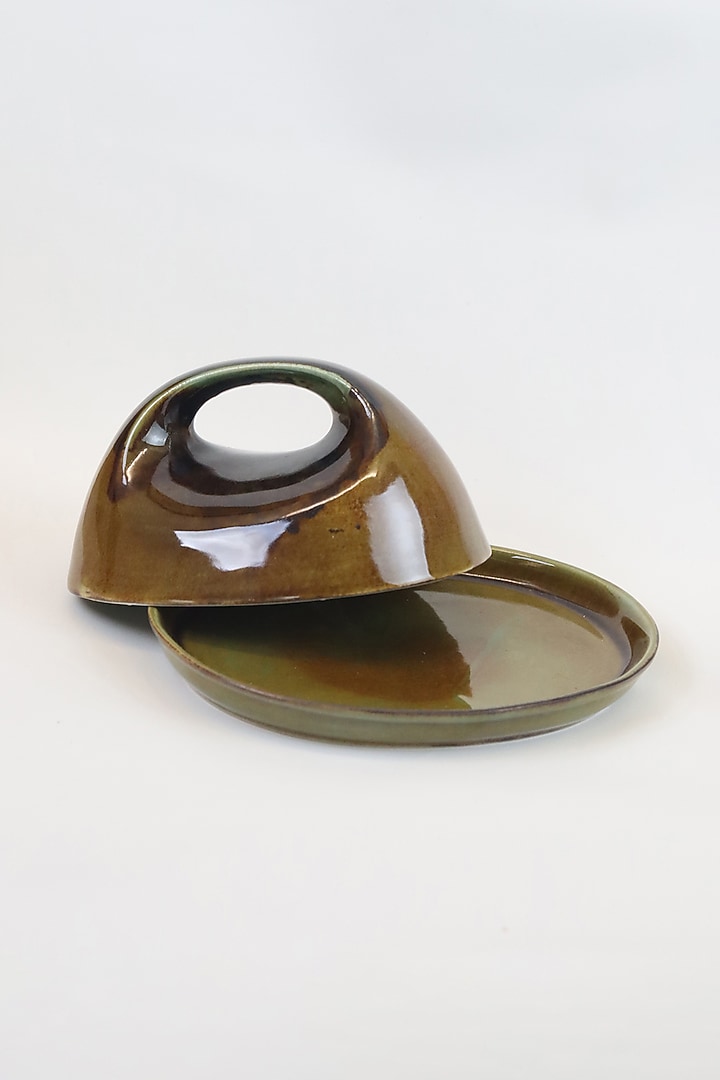 Olive Green Ceramic Butter Dish by Ddevcraft at Pernia's Pop Up Shop