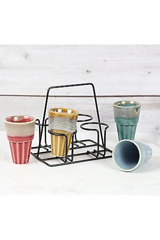 Multi-Colored Ceramic Kullad Set by Ddevcraft