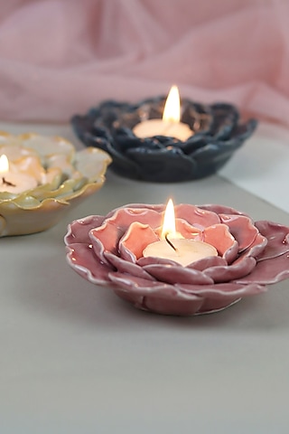Pink & Blue Ceramic Tea Light Holder by Ddevcraft