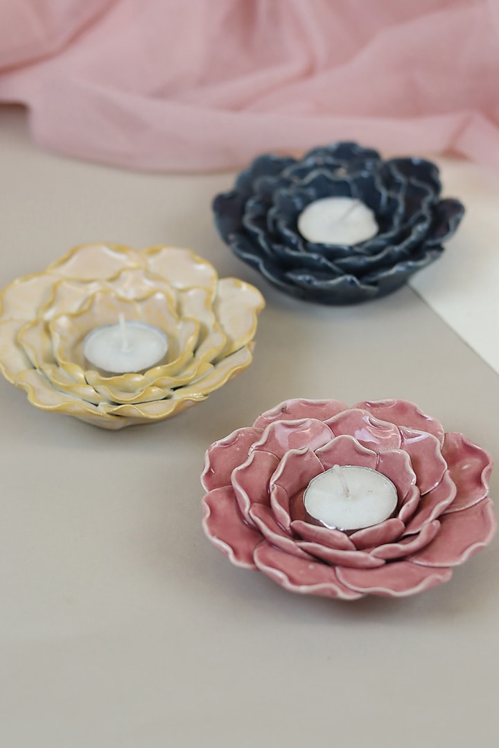 Pink & Blue Ceramic Tea Light Holder by Ddevcraft at Pernia's Pop Up Shop