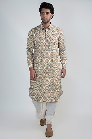 Beige Digital Printed Kurta by Devanshi Didwania