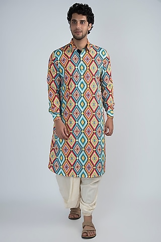 Sky Blue Digital Printed Kurta by Devanshi Didwania