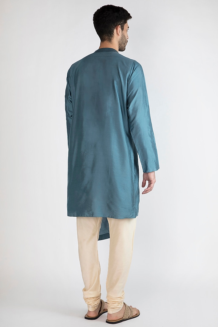 Teal Blue Asymmetric Kurta With Pants by Devanshi Didwania at Pernia's Pop Up Shop