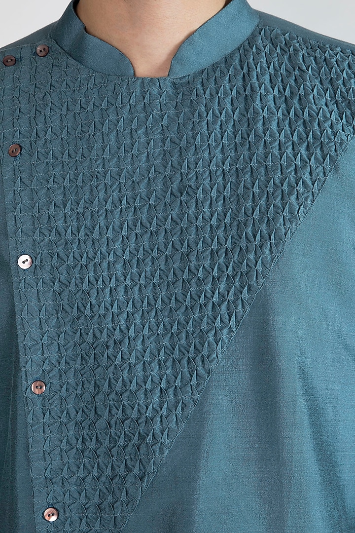 Teal Blue Asymmetric Kurta With Pants by Devanshi Didwania at Pernia's Pop Up Shop